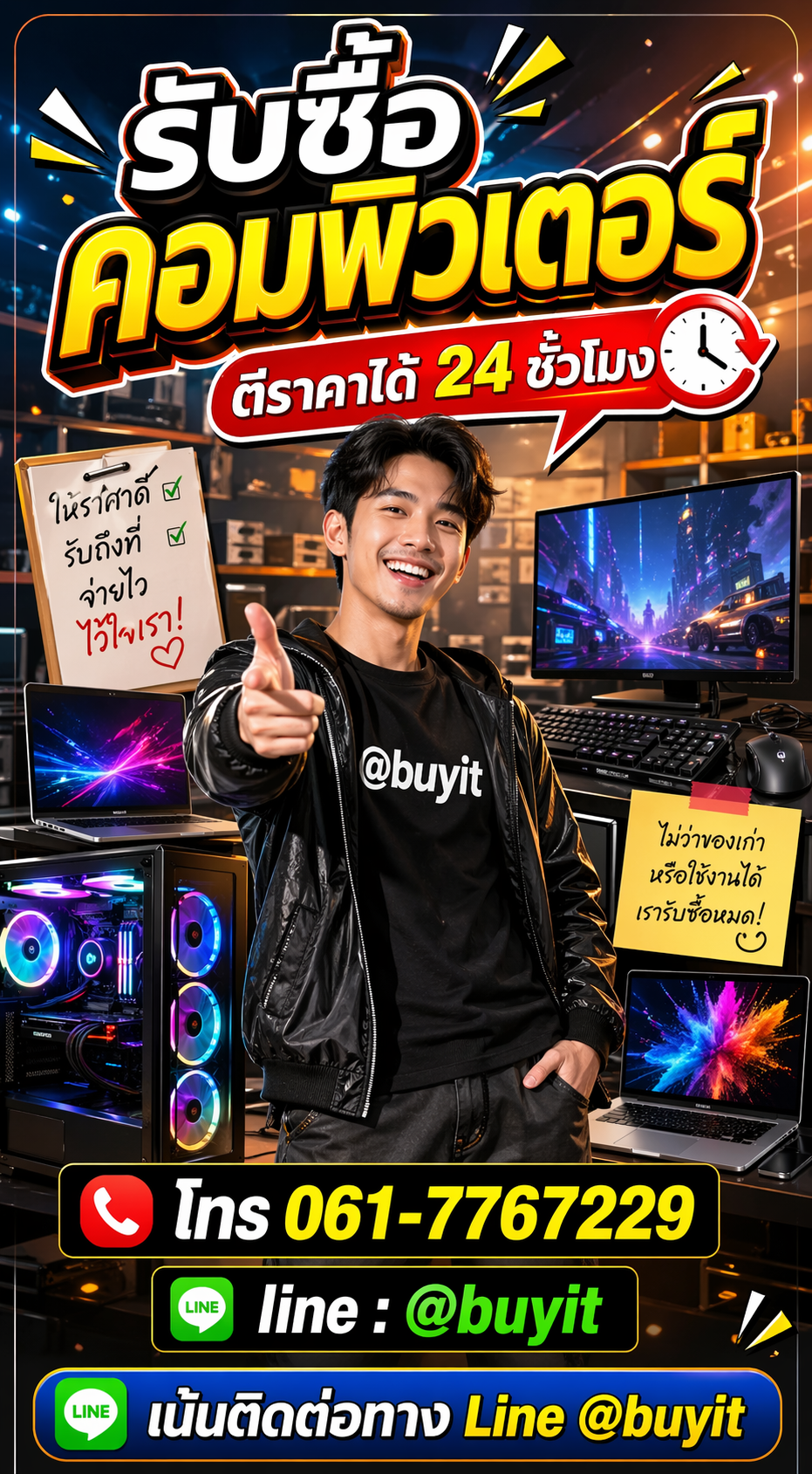 แบนเนอร์รับซื้อคอมพิวเตอร์ ตีราคาได้ 24 ชั่วโมง Line @buyit